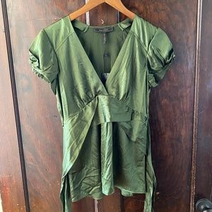 Silky Green Wrap Top